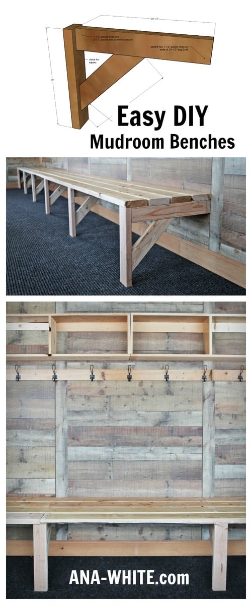 Ana White Easy Mudroom Benches or Locker Room Benches DIY Projects